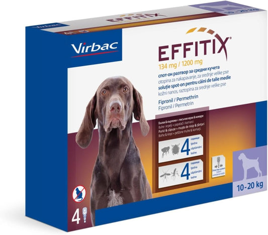 VIRBAC | Effitix Spot On solution For Medium Dog To control infestations of ticks, fleas, mosquitoes and sandflies (10-20 kg) | 1 Doses