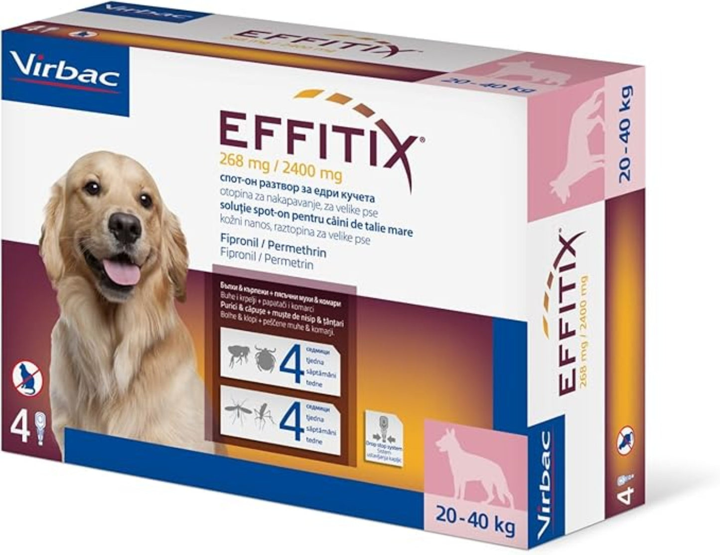 VIRBAC | Effitix Spot On solution For Medium Dog To control infestations of ticks, fleas, mosquitoes and sandflies (20-40 kg) | 1 Doses