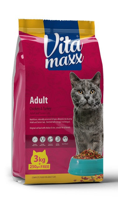 VitaMaxx Adult Cat Dry Food with Chicken & Turkey 3 kg ( +250 gm FREE )
